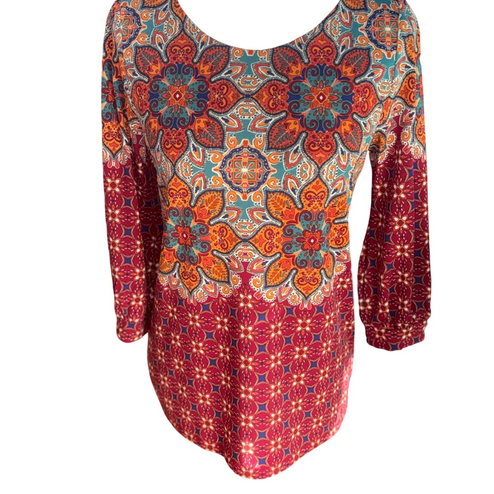 Faith & Joy Red Paisley Boho women’s top small - Picture 2 of 9